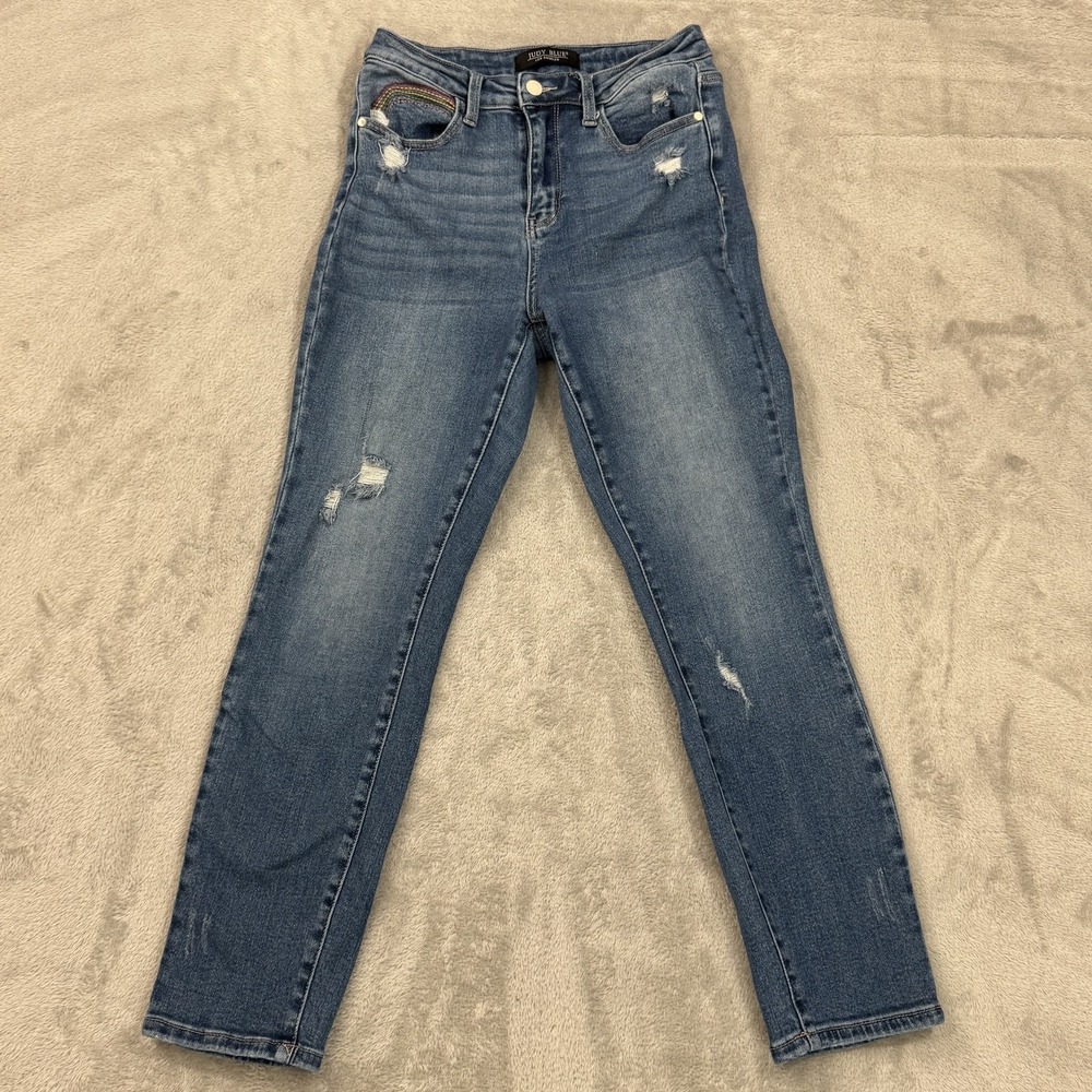Judy Blue Los Angeles Cropped Straight Leg Jeans Womens High Rise Stretch Denim